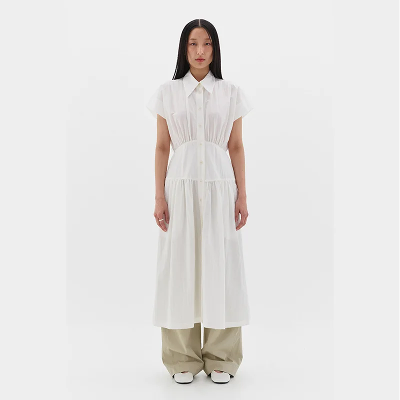

2023 Spring and Summer New Solid Color High Waist Lapel Cotton Dress Women