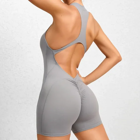 Пикантный спортивный комбинезон с открытой спиной, укороченный женский цельный спортивный костюм без рукавов, комбинезон на молнии для фитнеса, комбинезон для йоги