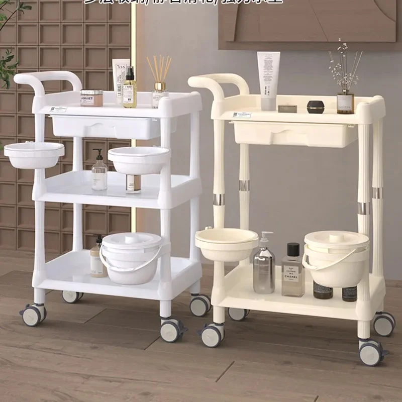 Розовая парикмахерская тележка для хранения эстетичная многофункциональная