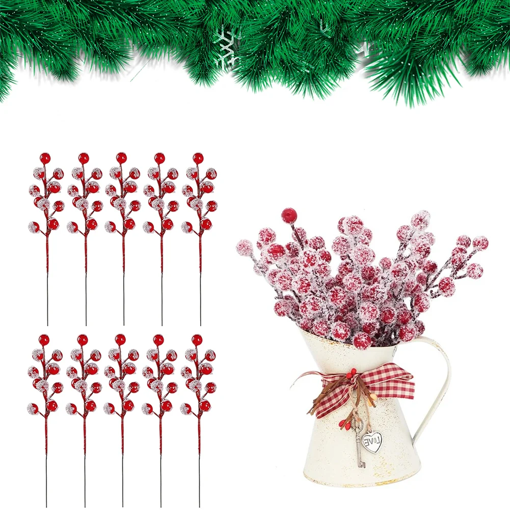 10 шт. рождественские искусственные ягоды стебель украшения снежные красные для