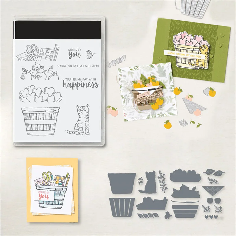 

New Arrival Happiness Cat Metal Cutting Dies and Clear Stamps for DIY Scrapbooking Card Paper Crafts Making Photo Album Decor