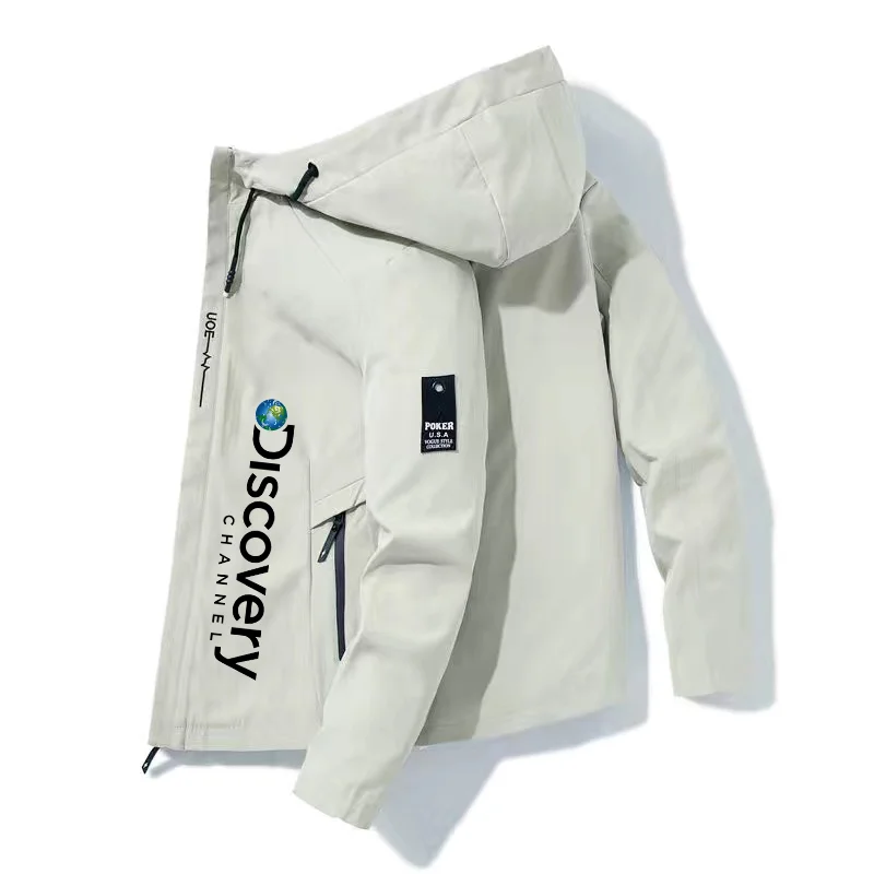 

2022 New Discovery Channel Outdoor Men Jacket Zipper Casual Hooded Bomber Jakcet Fashion Patchwork Windbreaker Jacket Men Coat