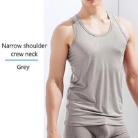summer ice silk mesh vest mens sports fitness quick drying hollow undershirt wide shoulder vest sleeveless t shirt gym clothing