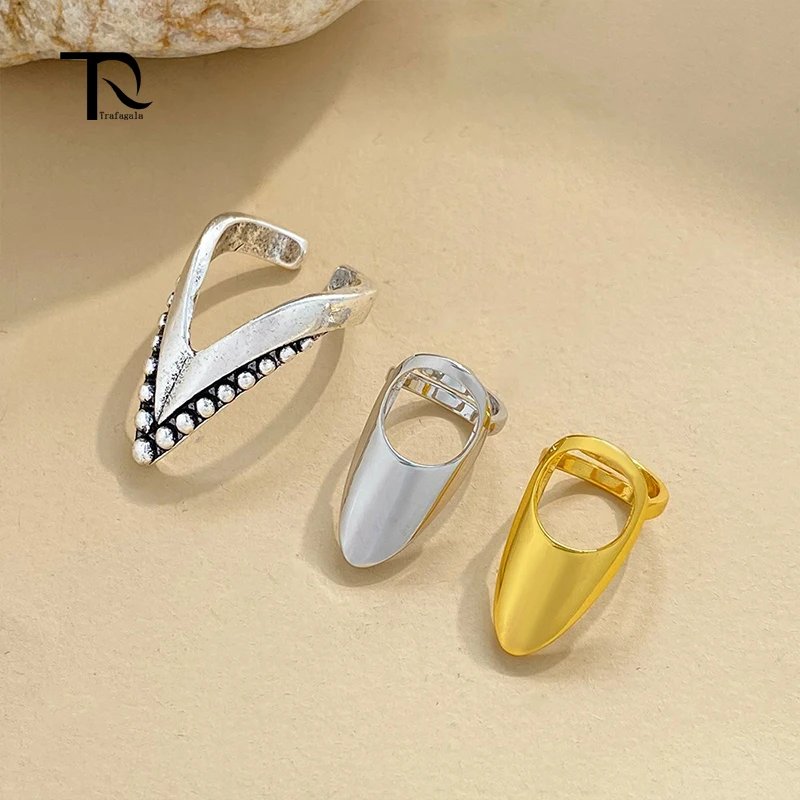 

TrafagaLa New Nail Rings for Women INS Silver Plated Inlaid Zircon Manicure Joint Ring Trend Vintage Y2K Party Body Jewelry Gift