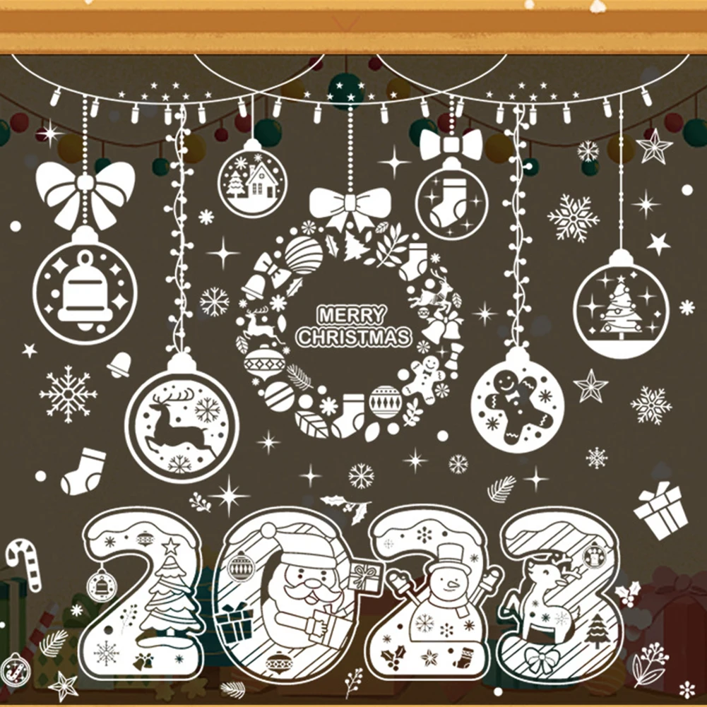 

Рождественские декоративные стеклянные наклейки 2023 фотоэлемент для дома Санта-Клаус Лось Снеговик электростатические наклейки на новый год