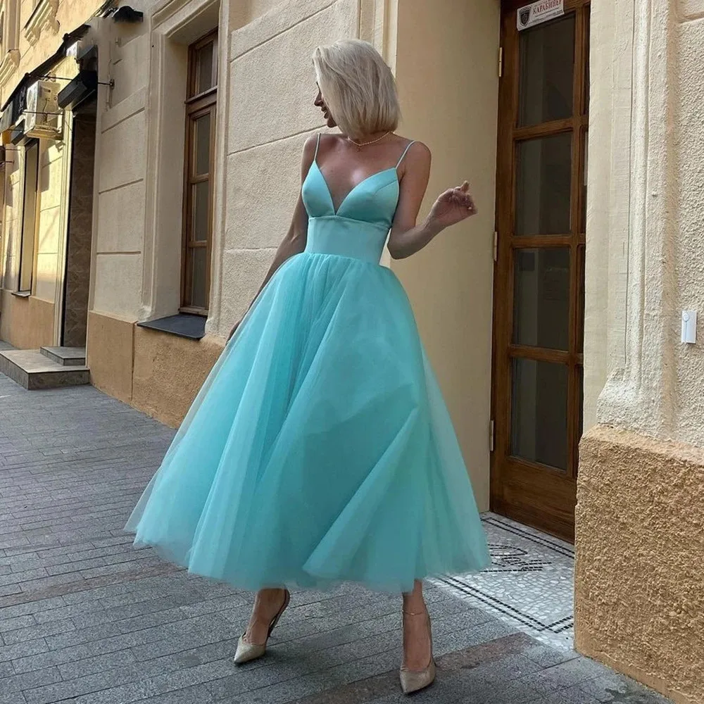 

Женское вечернее платье на тонких бретельках, простое ТРАПЕЦИЕВИДНОЕ синее Тюлевое платье-пачка для выпускного вечера, модель 2023 года