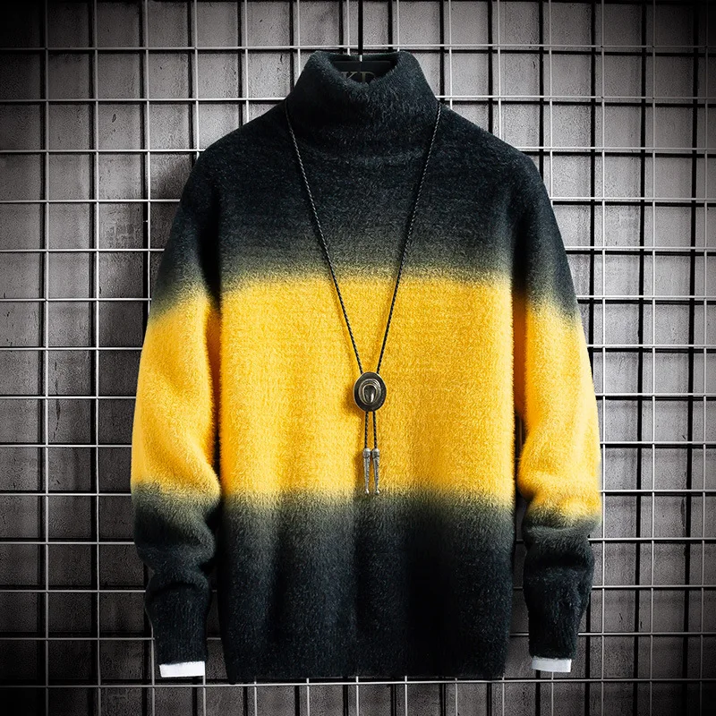 

Мужской кашемировый свитер, пуловеры с высоким лацканом, вязаные свитера из норки, зимние топы, трендовая плюшевая утепленная рубашка с длинным рукавом