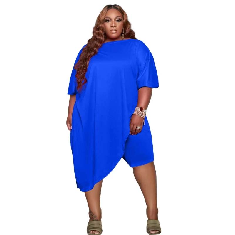 

New African Women Summer Casual Solid Color Loose Clined Shoulder Irregular Short Sleeve T-shirt Top And Shorts Two Piece Suits