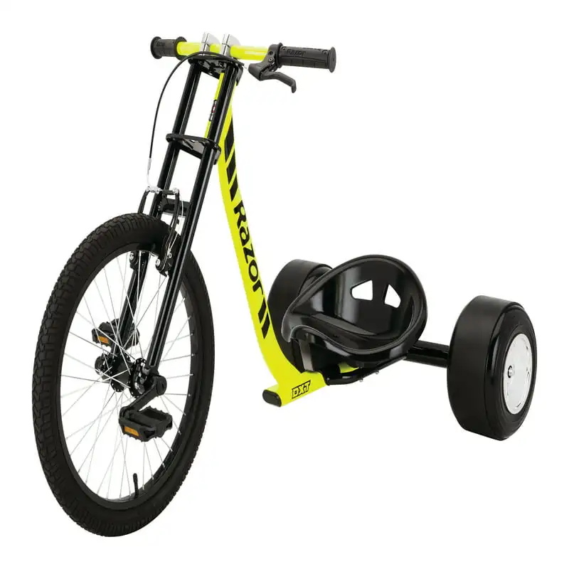

Trike - Black/Yellow, Steel Frame and Moto Style, Tricycle, Construction, 3-Wheeled Drifting Ride On Tricycle for Teens and Adul