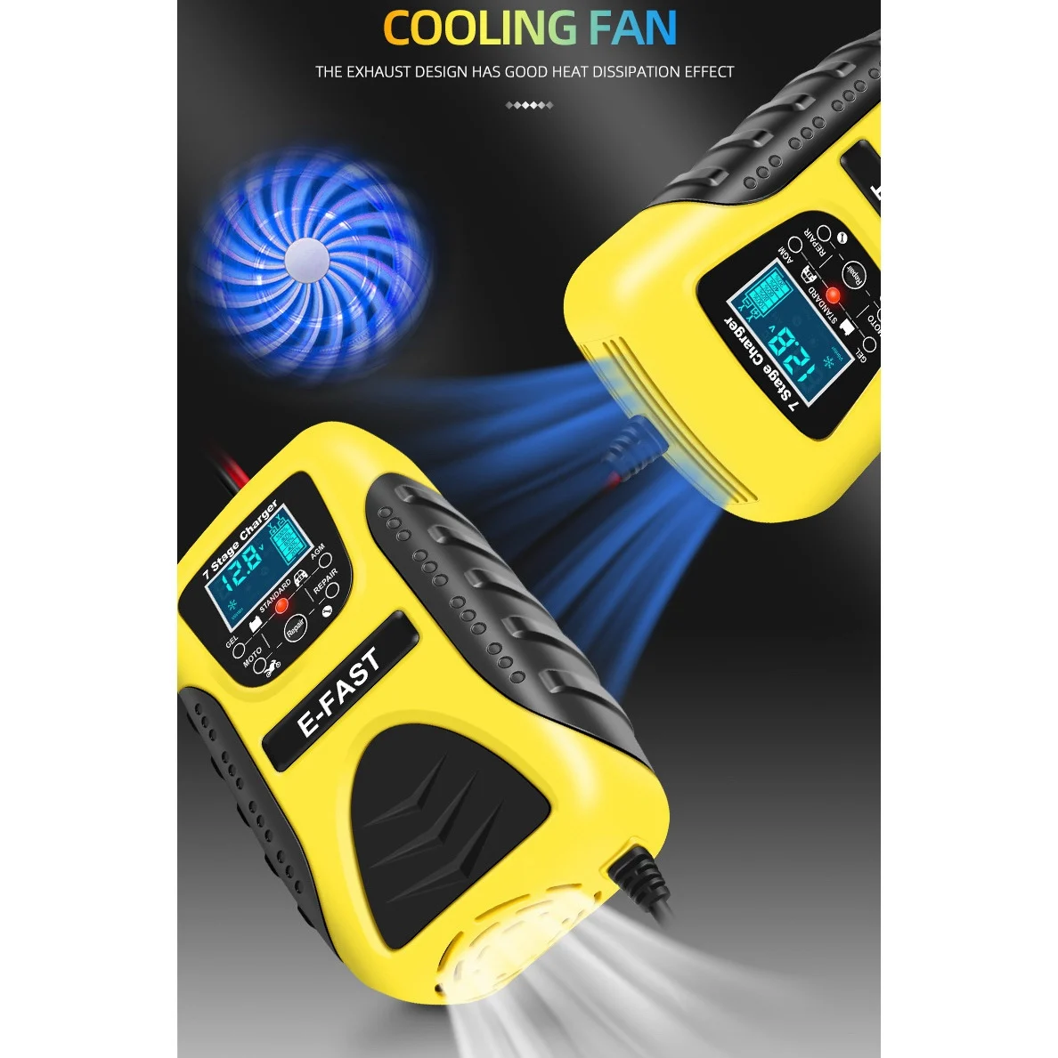 E-Fast 12 В 7-ступенчатое свинцово-Кислотное зарядное устройство для нескольких