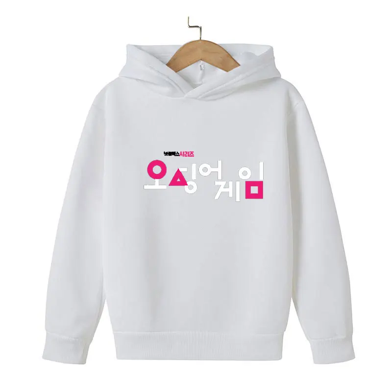 

Women's White Hoodie, Squid Game, Cartoon Print, Children's and Teenagers' Clothing, Fashion