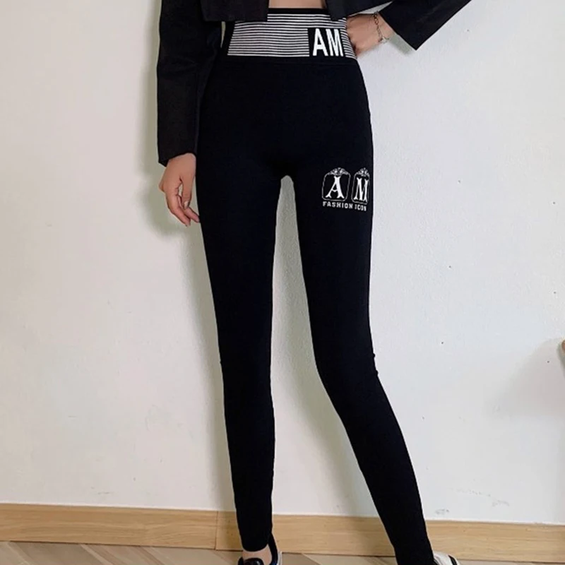 Fashion Leggings Women Letter Print Black Slim Pants High Waist Legins Woman Sport Pantalones de mujer Woman Hip Push Legging