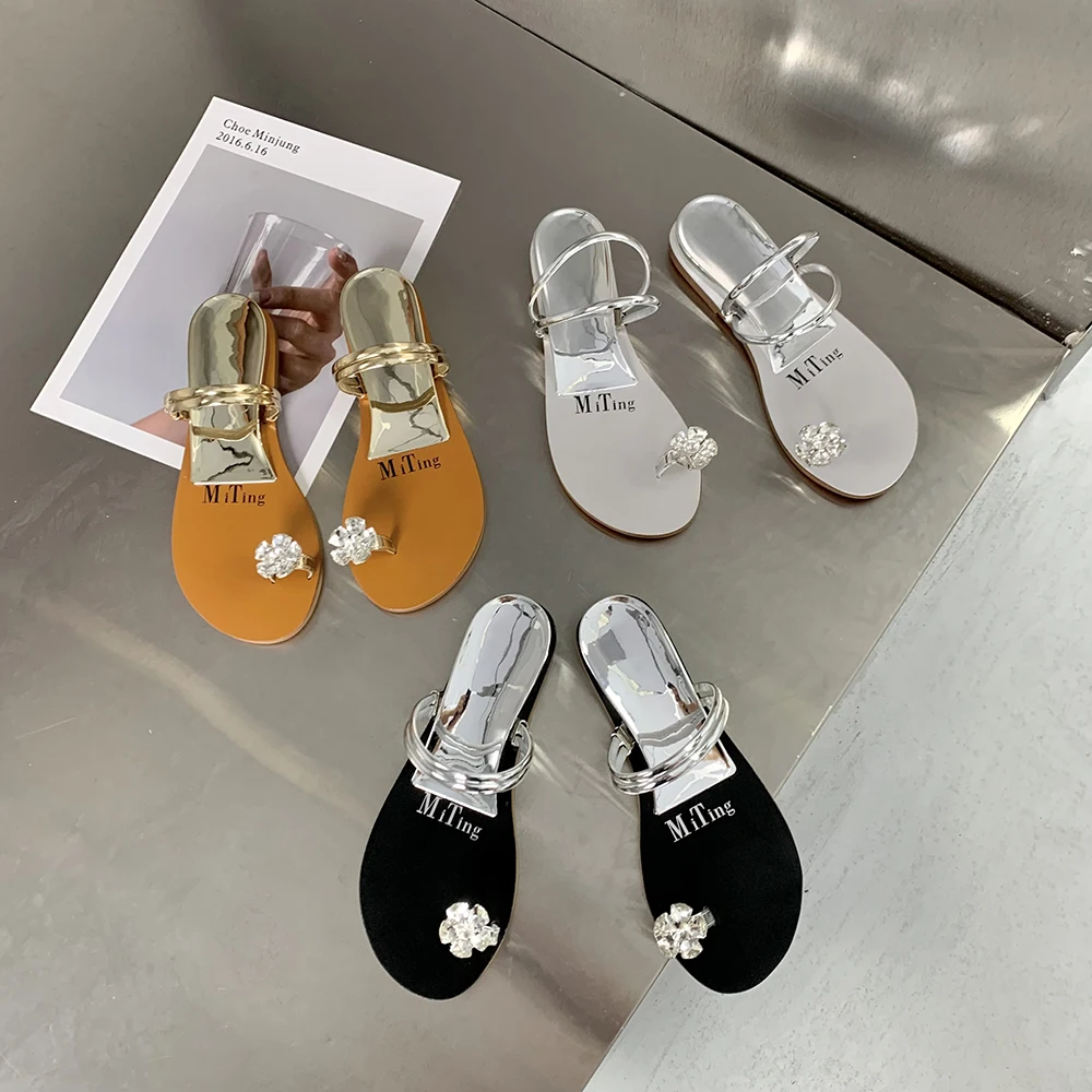 Босоножки женские с кристаллами шлепанцы летняя Уличная обувь без задника на