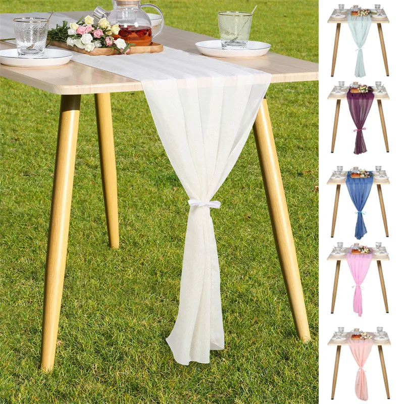 Sheer Chiffon Luxury Solid Colorful Table Runner Blue Rustic Boho Wedding Party Bridal Shower Birthday Home Christmas Decoration