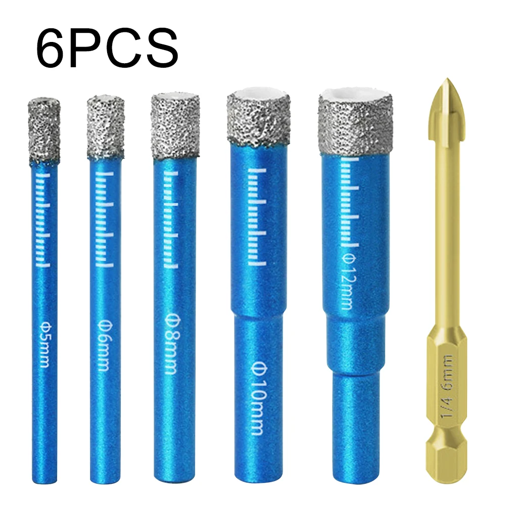 

Набор сверл алмазных для плитки, стекла, 6 шт., высокая твердость, Многофункциональный Круглый хвостовик, практичный гранит, керамика