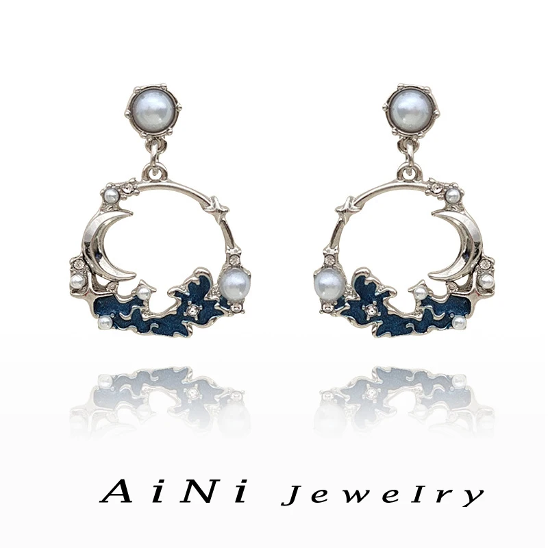 

Modern Jewelry 925 Silver Needle Sweet Korean Temperament Delicate Design Blue Irregular Earrings For Women Accessories Gifts