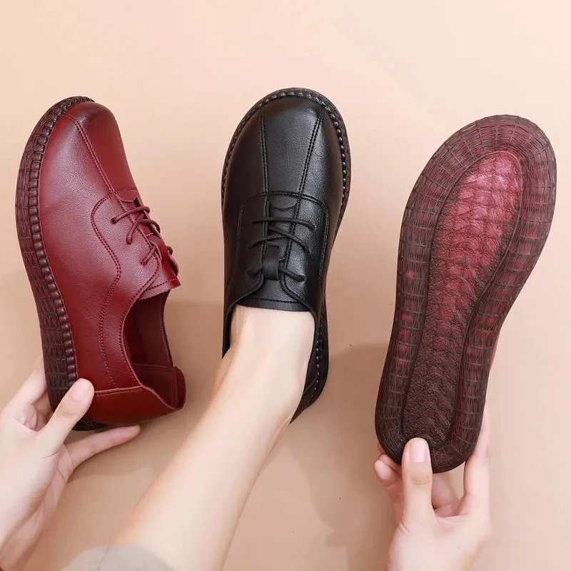 

Women's Simple Style Work Flats Woman Round Toe Lace Up Slipon Loafers 2022 New Brand Oxfords Wedges Sneakers Kitchen Shoes