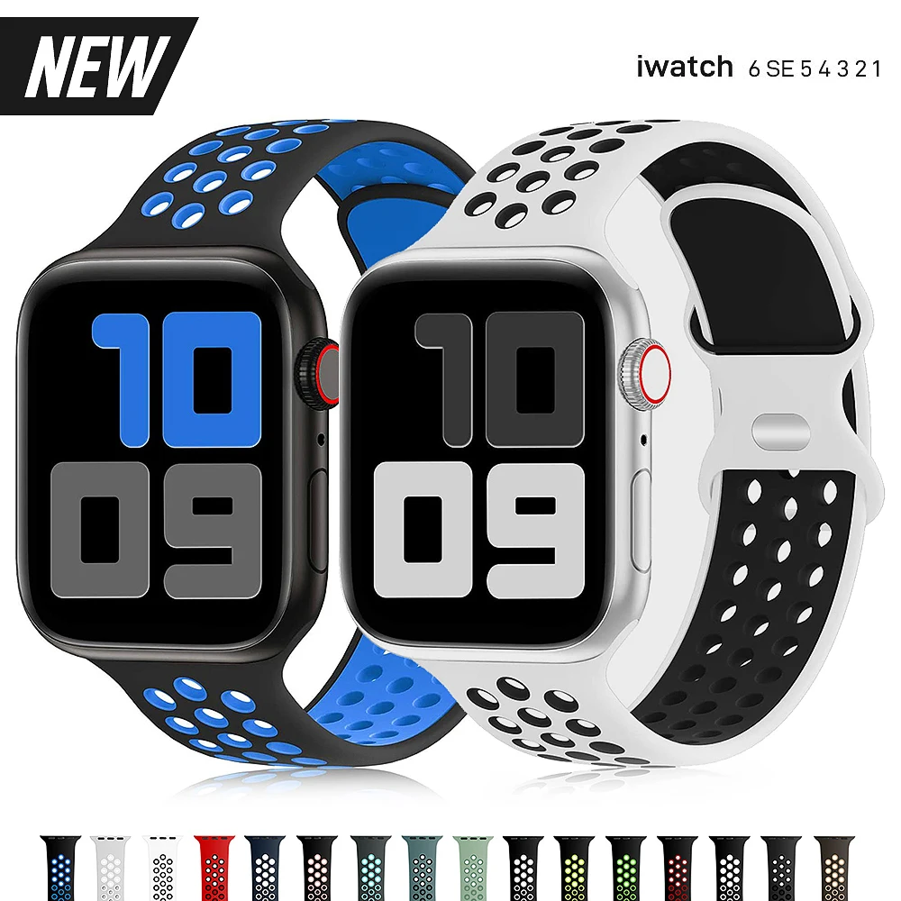 

Silicone Strap For Apple Watch Band 44mm 40mm 42mm 38mm 44 mm watchband Breathable bracelet Apple watch 6 Strap iWatch 7 5 4 se