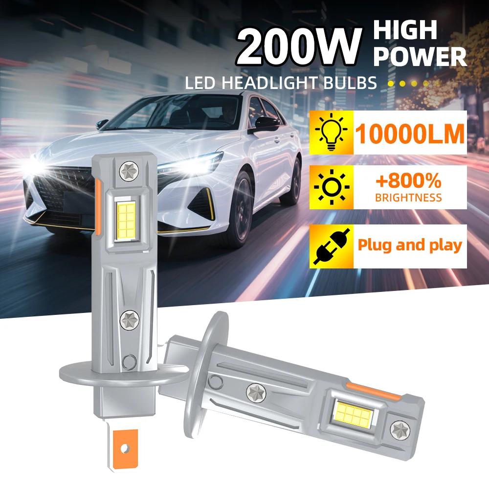 

Комплект Из 2 Светодиодных Ламп H1 Для Фар Автомобиля, 200 Вт, 10000 Лм, 6000K, Белый Свет, Миниатюрный Размер, Беспроводной