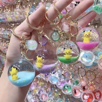 creative cartoon oil liquid quicksand keychain crystal ball pikachu floating keychain pendant ornament gifts
