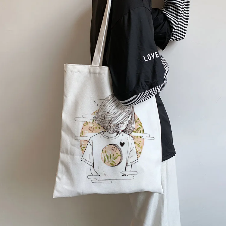 

Женские холщовые сумки, экологически чистые многоразовые сумки для покупок, складная сумка на плечо, повседневная женская сумка для девуше...