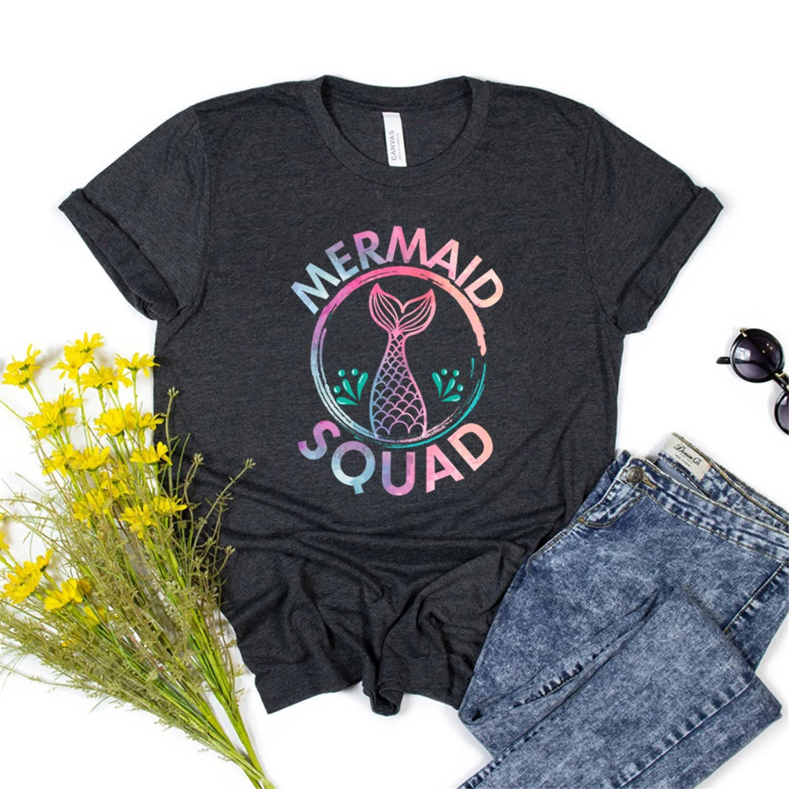 

Mermaid Shirt Funny Squad T-Shirt Mermaid Squad Tee Unisex Harajuku Graphic T Shirts Summer Tops for Women