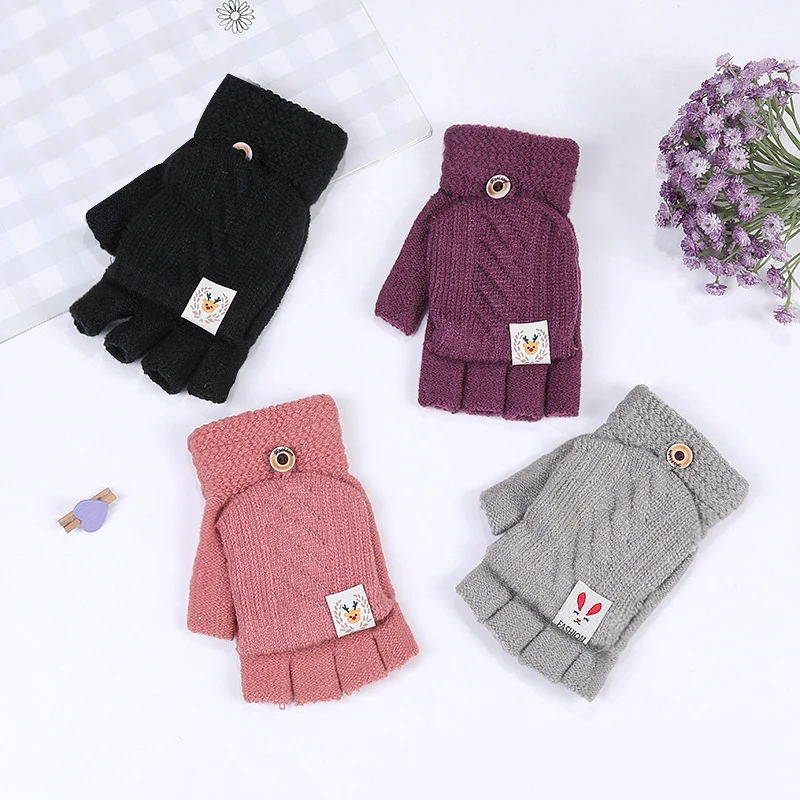 

Новые полуперчатки С Откидывающейся Крышкой, женская уличная ветрозащитная теплая флип-Обложка, подходящая ко всему трикотажная искусственная кожа