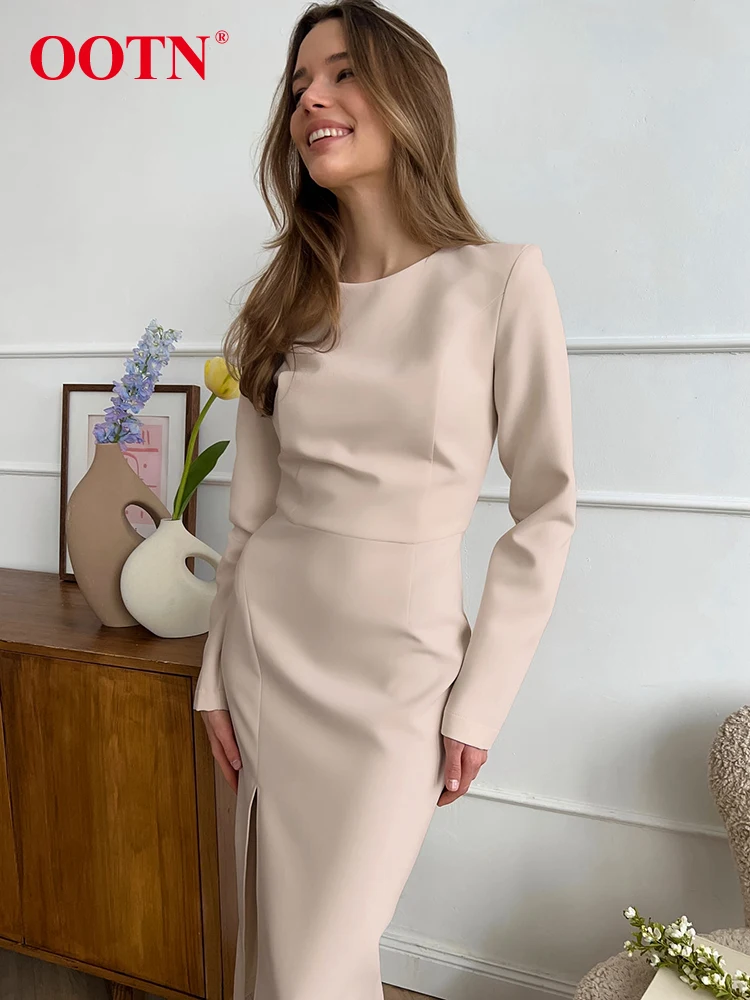 

Женское платье-карандаш OOTN, повседневное однотонное облегающее платье до середины икры с высокой талией, осень 2022
