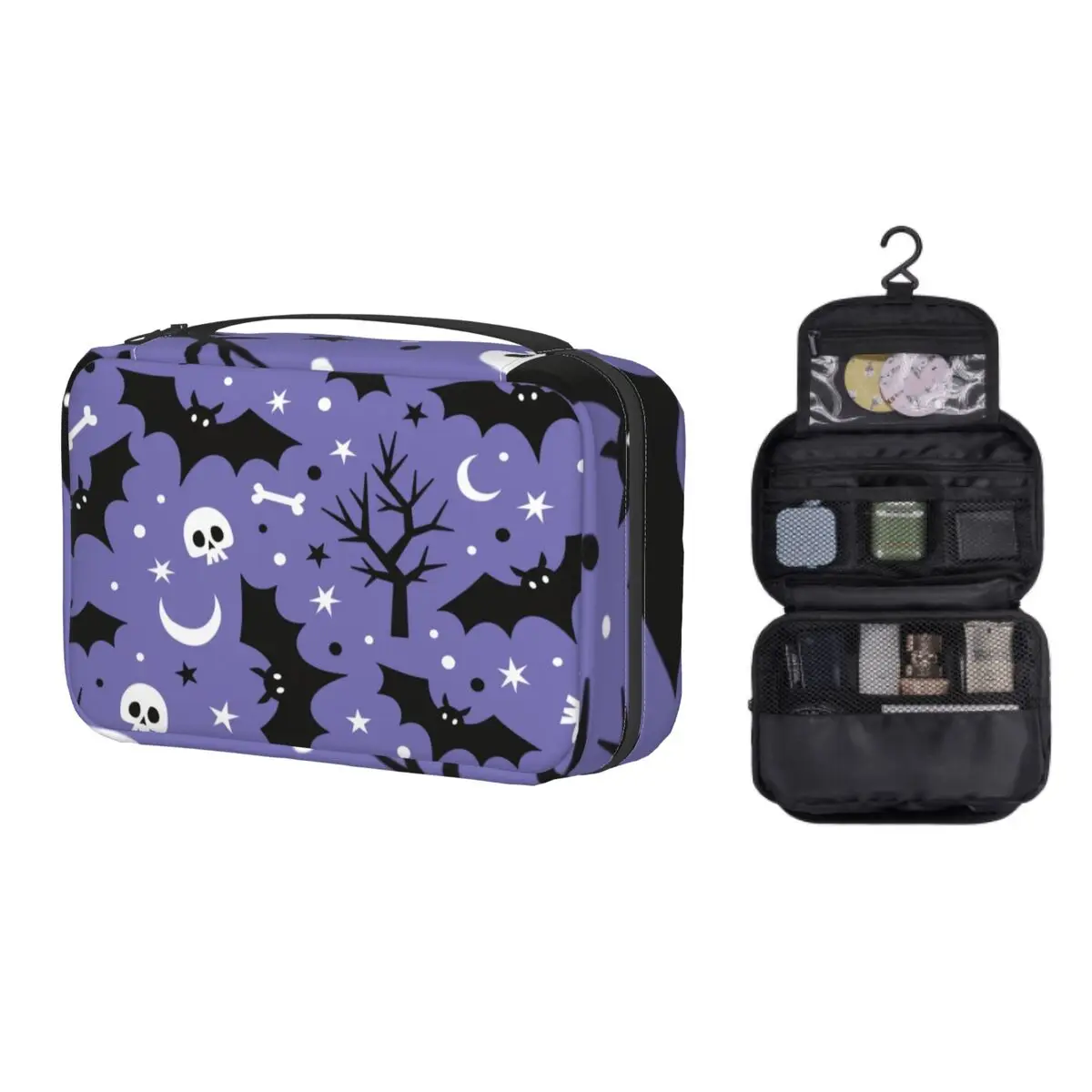 

Custom Halloween Spooky Bats Skull Toiletry Bag Goth Occult Witch Cosmetic Makeup Organizer Ladies Beauty Storage Dopp Kit Case