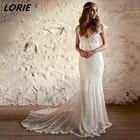 LORIE элегантное женское свадебное платье с бантом и лентой сзади с коротким рукавом облегающие Свадебные платья с жемчугом платье невесты