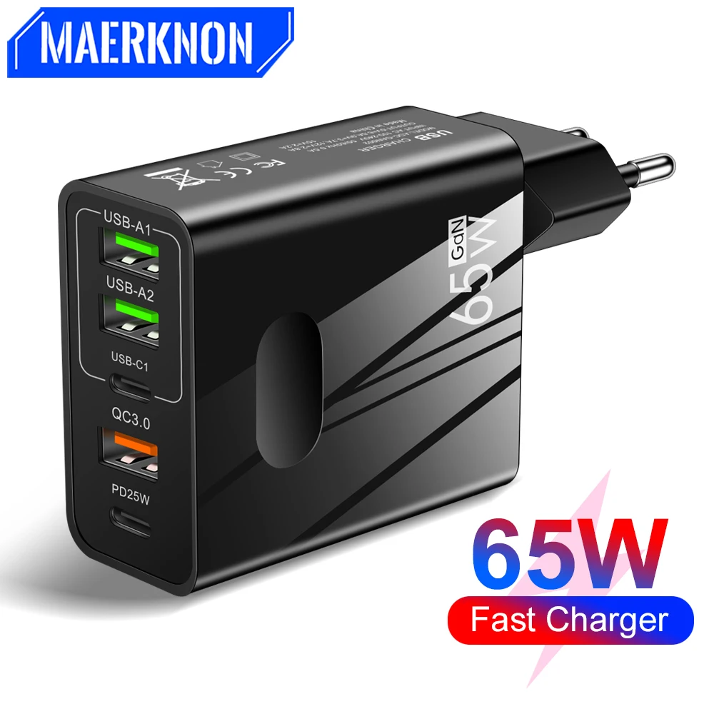 

65W GaN Charger USB PD Muti Ports Fast Charging Phone Charger Quick Charge Type C Wall Adapter For iPhone Xiaomi Samsung Macbook