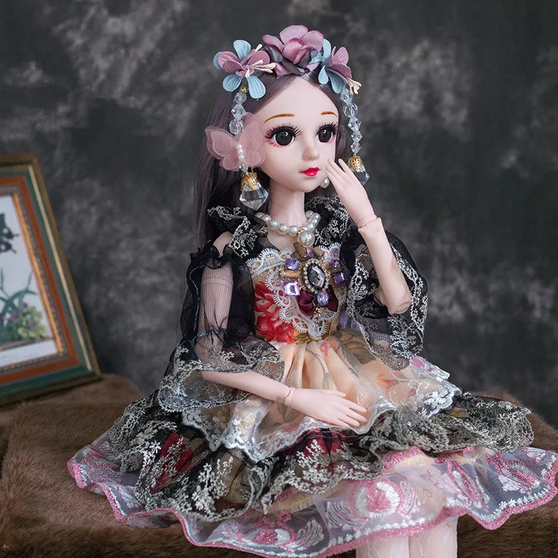 

3 Points Princess Fashion 16 Joint Movable 60cm Bjd Doll 3D Winking Doll Set Girl Play House Decoration Children's Birthday Gift