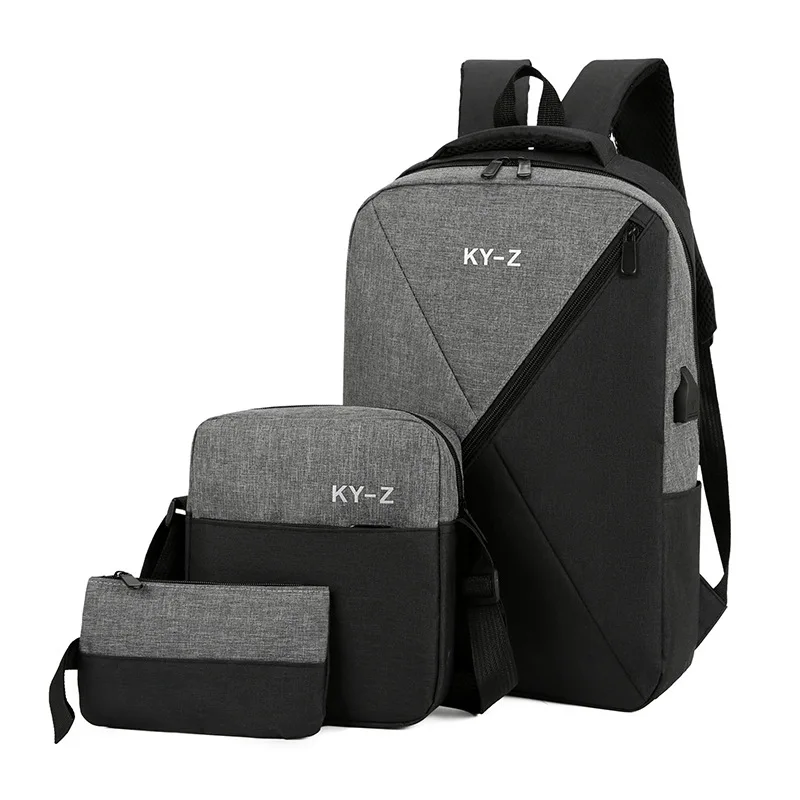 

Backpack men's popular usb charging school bag casual three-piece set computer bag women's backpack large capacity backpacks