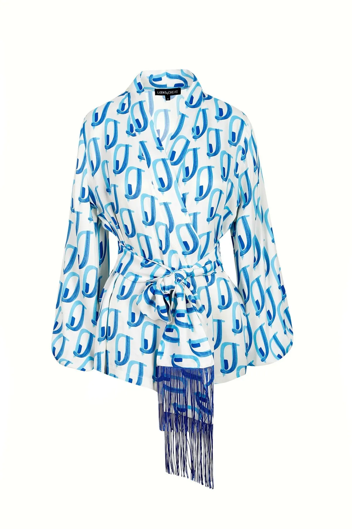 

Women's Kimono Blue Ecru Patterned Long Sleeve Kimono Fashion Bathrobe For Ladies