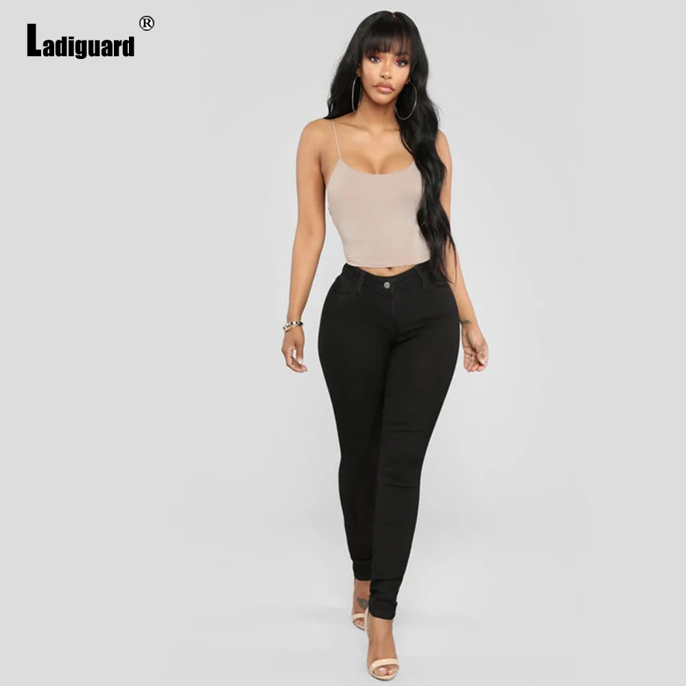 Ladiguard 2022 Spring New Sexy Fashion Jeans Demin Pants Women's Skinny Pencil Pants High Cut Female All-matched Demin Trouser
