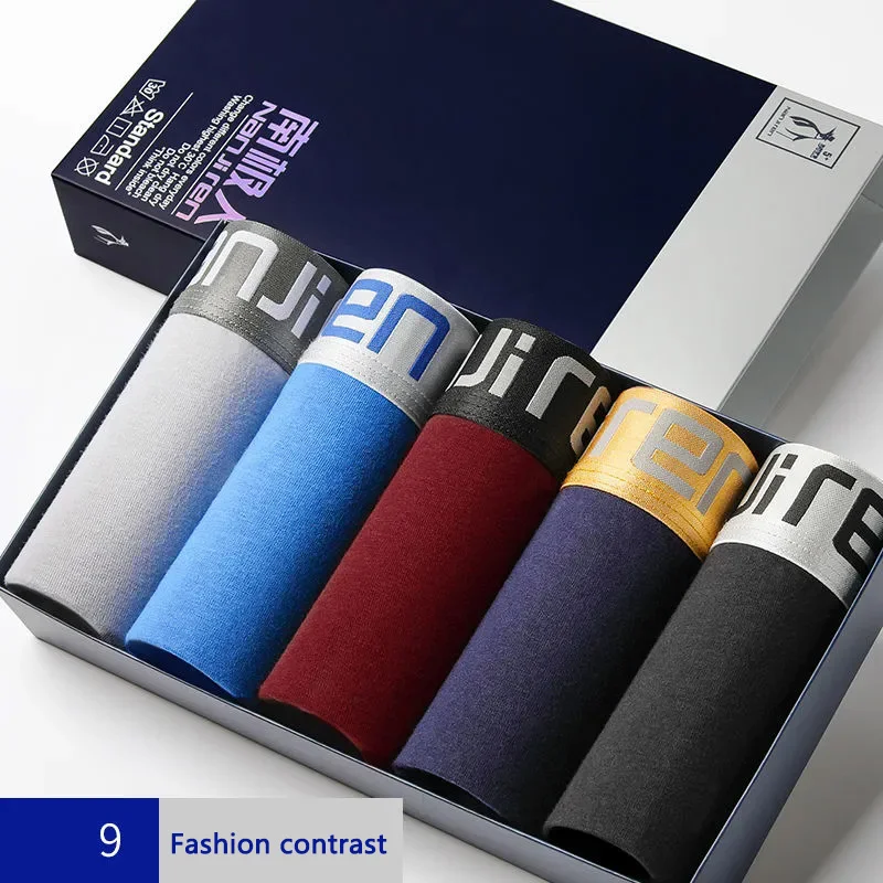 5Pcs/Lot Men's Underwear Pure Cotton Boyshort Antibacterial Boxers Boys Breathable Plus Size Young Student Shorts Head