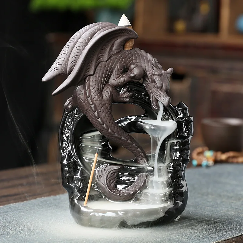 

Печи для ароматерапии Dragon из сандалового дерева, креативная керамическая горелка для благовоний с черным водопадом, орнамент
