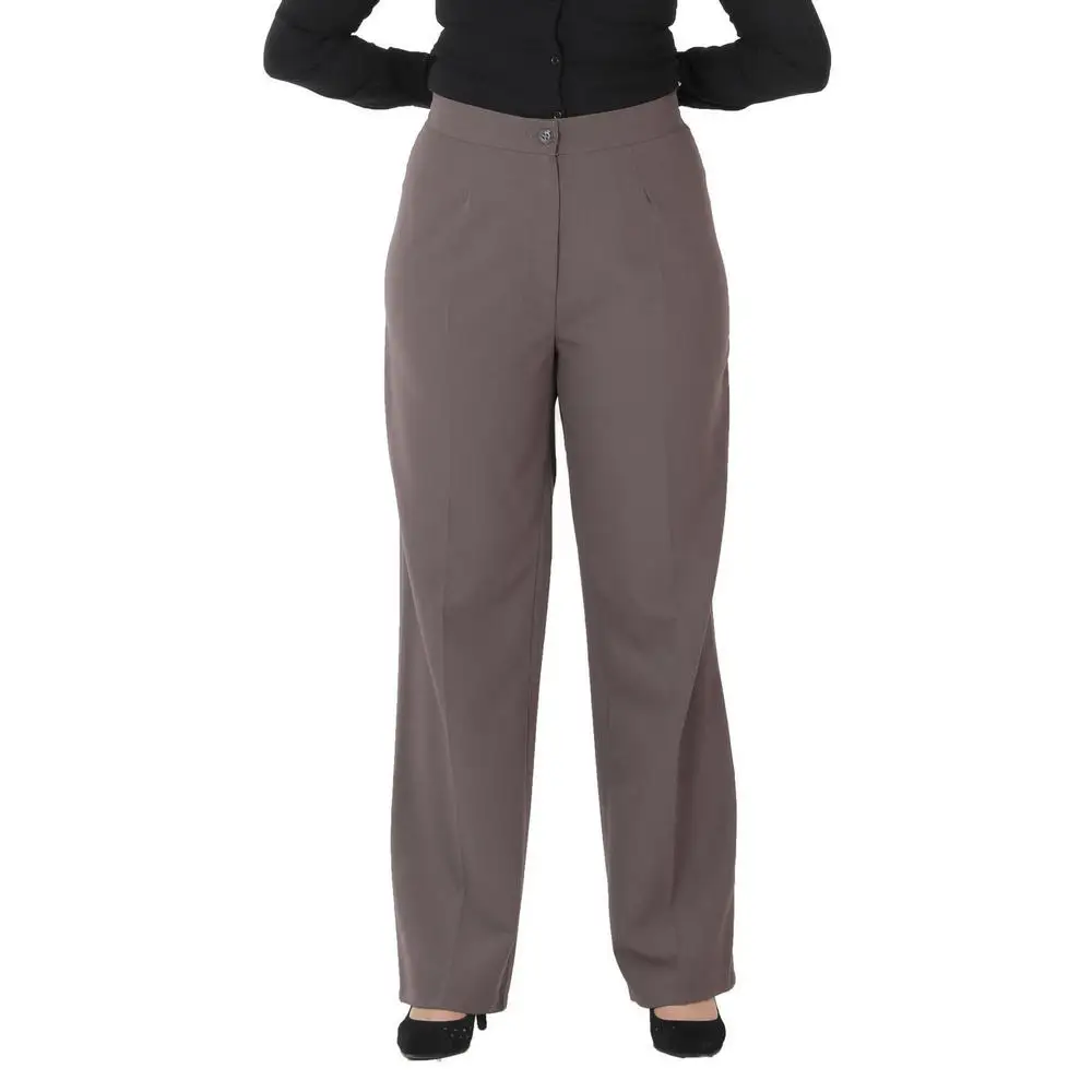F1812women large size pants Nvr1280 fabric Normal elastic detail waist straight leg wrist size pocket zipper closure brown black