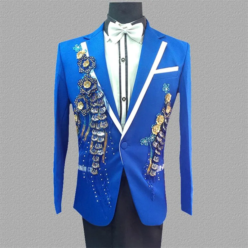 Sequins blazer men suits designs jacket mens stage costumes for singers clothes dance star style dress punk rock applique clothe