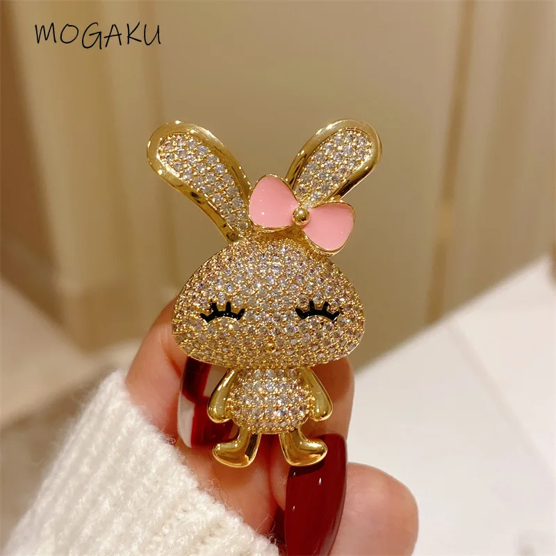 

MOGAKU Cute Rabbit Animal Brooches High Quality Cubic Zircon Brooch Dress Lapel Pins for Women Girls Holiday Gifts Handmade 2022