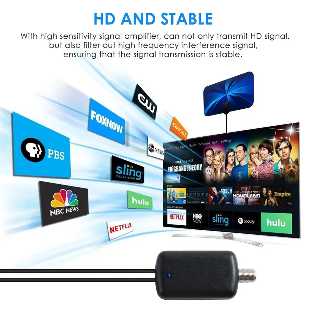 Фото Комнатная телевизионная антенна 4k Hdtv со съемным усилителем Dvb-T/T2 Стандартный прием сигнала, цифровая антенна, телевизионные приемники №2