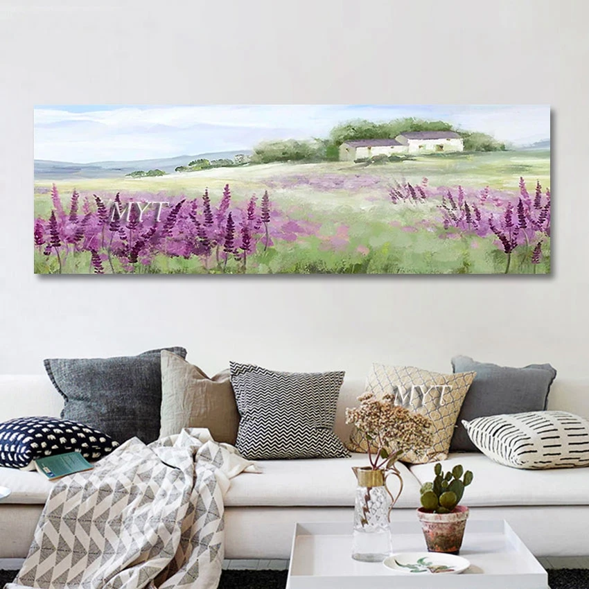 

3d Beautiful Picture Scenery Art Painting Canvas Unframed Artwork Lavender On The Grass Abstract Hand-painted Wall Decorative