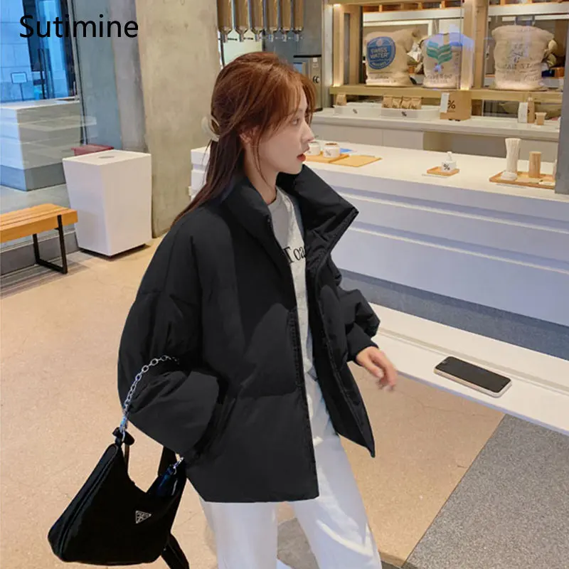 Winter Clothes Women Office Lady Pockets Thick Cotton Coat Women Korean Loose Cotton Jacket Zipper Soft Winter Coat Women