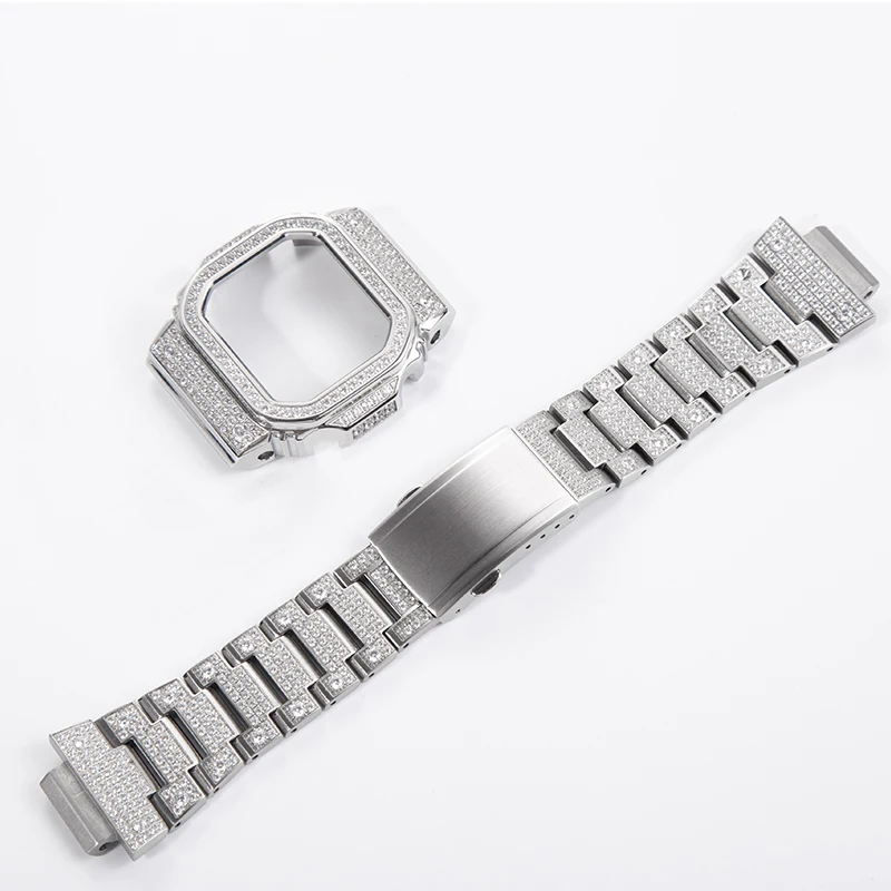 Корпус из нержавеющей стали с бриллиантами + набор ремешков для Casio G-SHOCK DW-5600DW5600GWM5610GWB 5600 |   Модный металлический ободок и модернизация ремешка (art.: 3920cdebf5f3e) - 3920cdebf5f3e