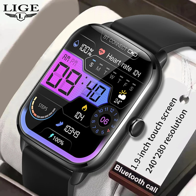 

LIGE 2023 Men Smart Watch 1.9 Inch Full Touch Sports Watches Bluetooth Call Smart Clock Music Waterproof Women Smartwatch Men