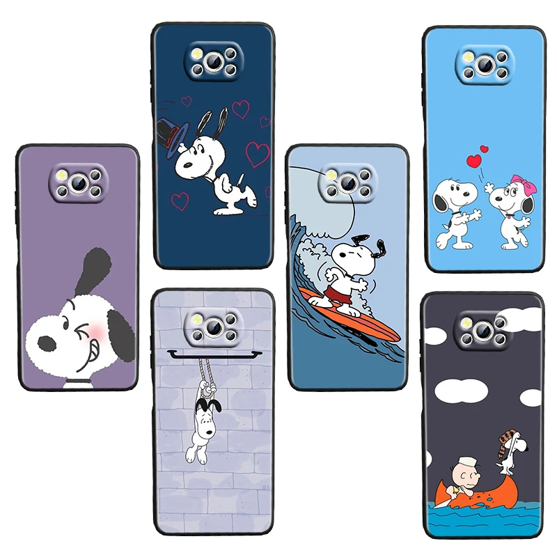 

Creative animation snoopy For Xiaomi Civi Mi Poco X3 NFC F3 GT M4 M3 M2 X2 F2 Pro C3 F1 Black luxury Silicone Soft Phone Case
