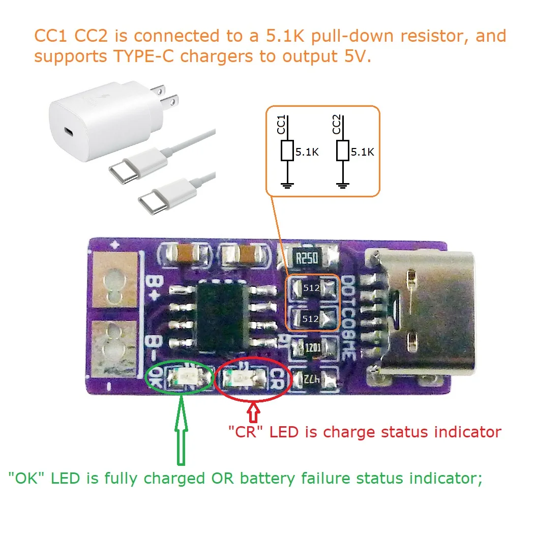Type-C PD QC FCP USB 5 В до 4 2 литий-ионная литий-полимерная батарея 1 А зарядное устройство