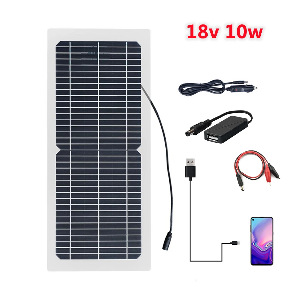 

Portable 18V 10W Solar Charger Flexible Solar Panel Monocrystalline Cell Outdoor Cell Phone Power Bank Car Battery Charge