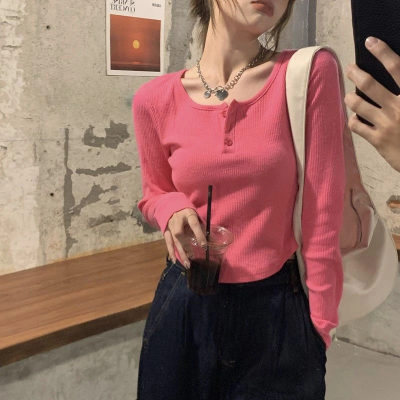 

2023 Black Pink Woman T-shirt White Clothing Slim Tshirt Plain Top for Women V Neck Simple Cheap Stylish Korean Fashion Sale Tee