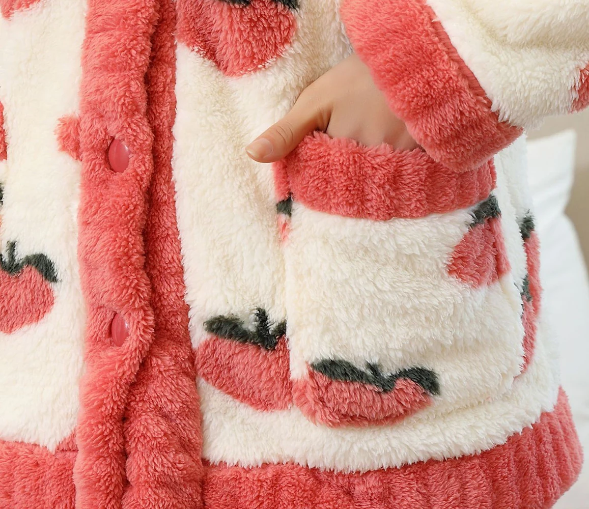 Women's Warm Fleece Pajamas Set Winter Flannel Long Sleeve Sleepwear Casual Loungewear Set Soft Button Down Pjs Set with Pockets